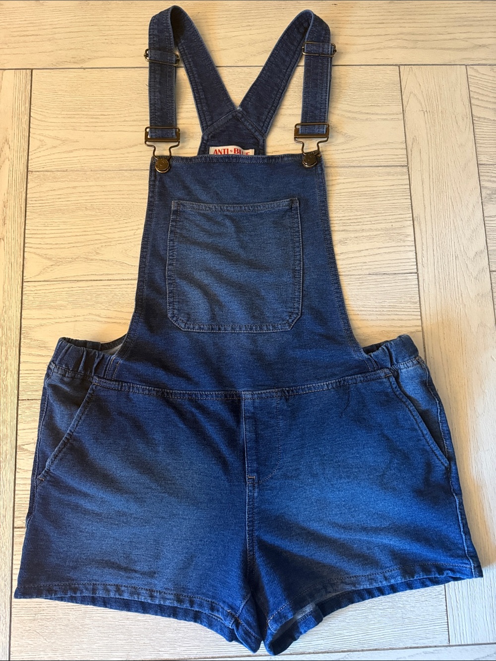 Women's Navy Blue Denim Short Overalls - Classic Casual Style